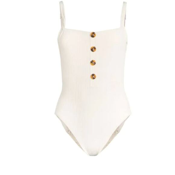 NWT SANCTUARY Button Ribbed One Piece Swimsuit Coconut Milk Small - Picture 1 of 11
